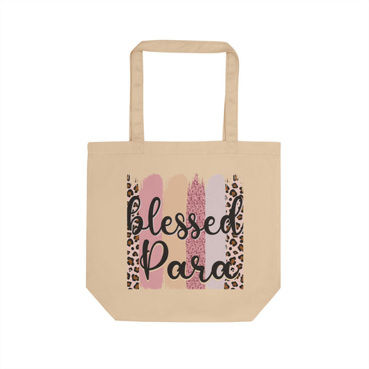 Tote Bag — "Blessed Para" Leopard Pink Brushstroke Eco Tote Paraprofessional Gift