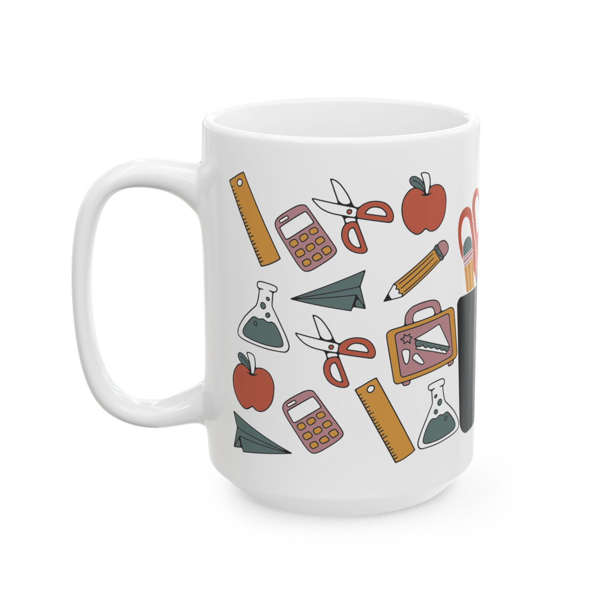 Teacher Supplies Illustration Mug | School Stationery Coffee Cup Teacher Gift