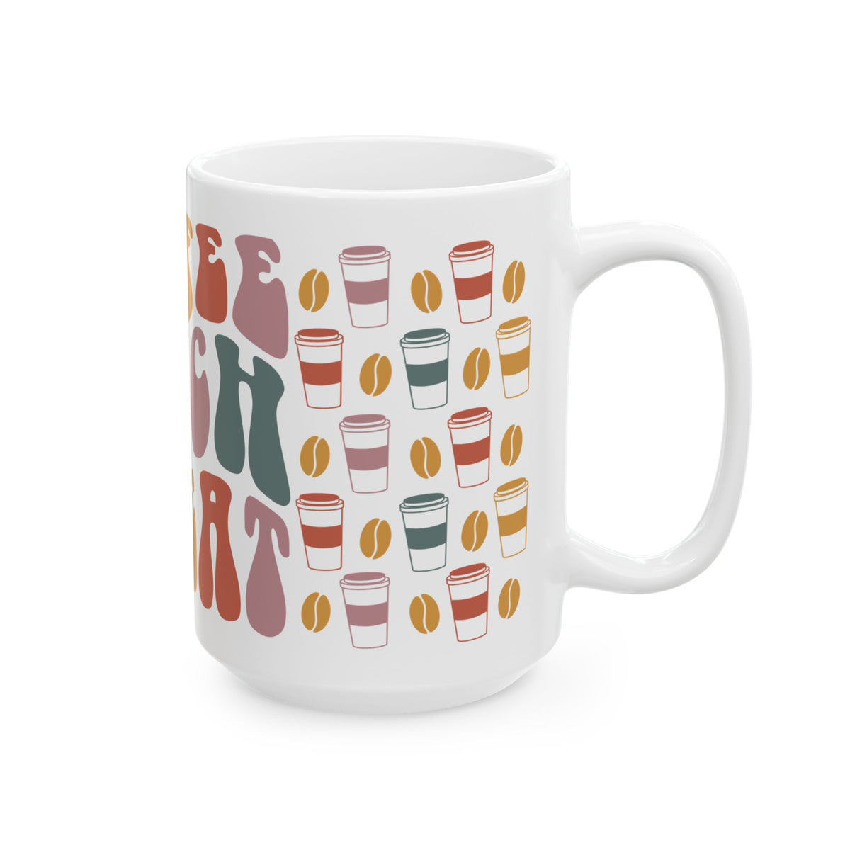 Coffee Teacher Repeat Mug — Retro Colorful Coffee Cups & Beans Ceramic Mug (11oz/15oz)