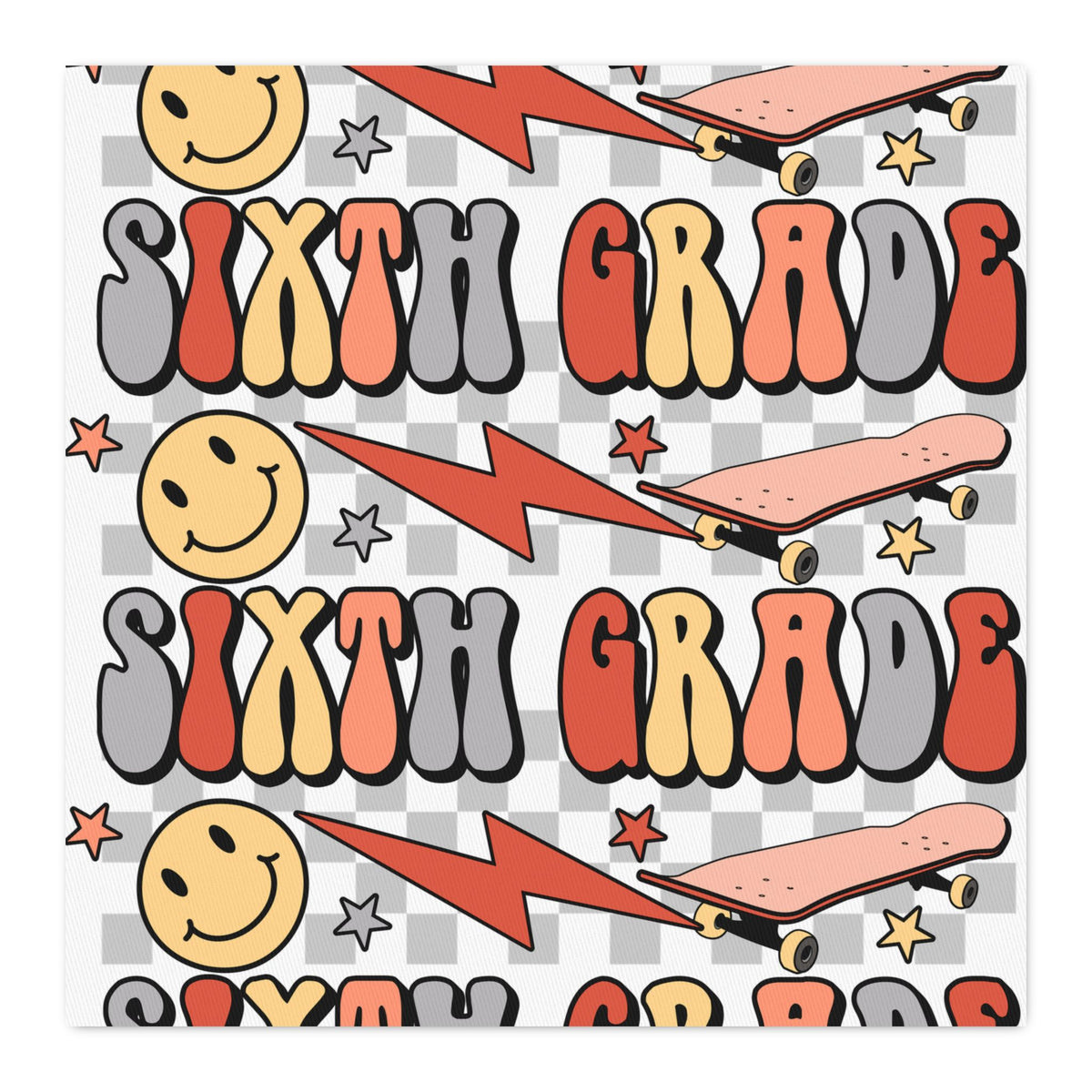 Sixth Grade Cotton Twill Fabric by the Yard — Retro Smiley Lightning School Print