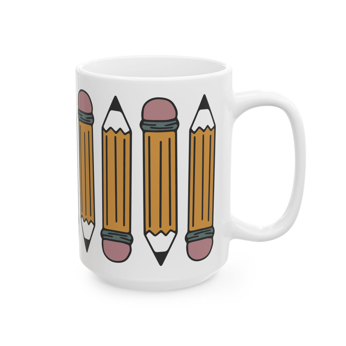 Pencil Pattern Ceramic Mug — Teacher & Student School Supplies Coffee Cup (11oz/15oz) Teacher Gift