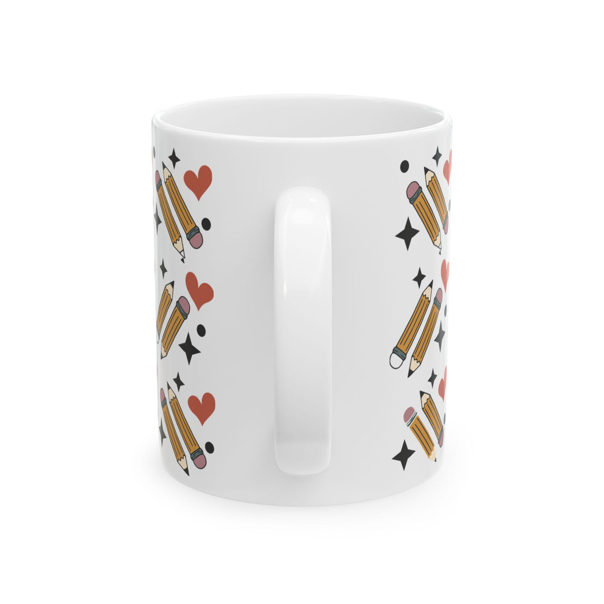 Teacher Pencil Hearts Ceramic Mug — Cute School Teacher Coffee Cup (11oz & 15oz) Teacher Gift