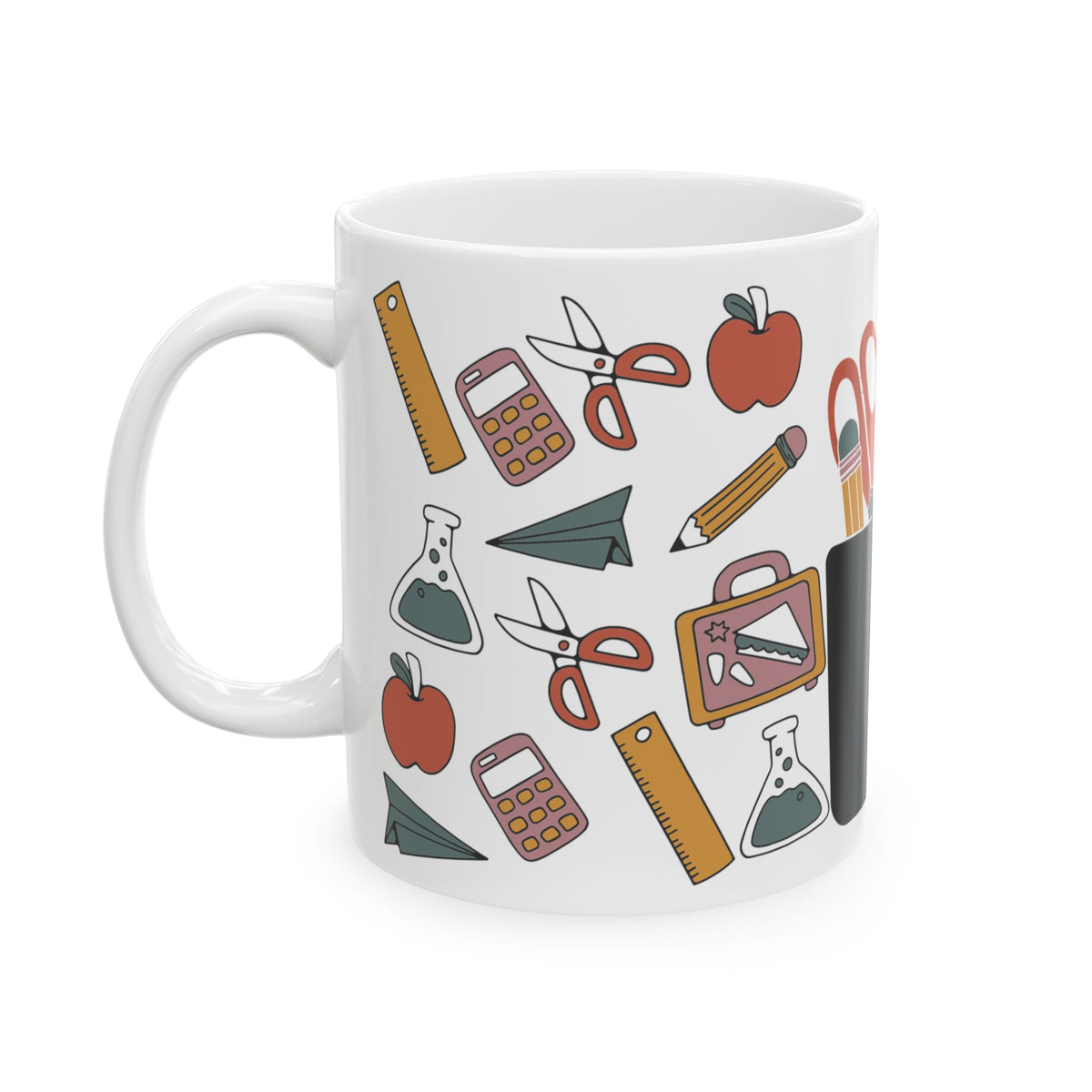 Teacher Supplies Illustration Mug | School Stationery Coffee Cup Teacher Gift