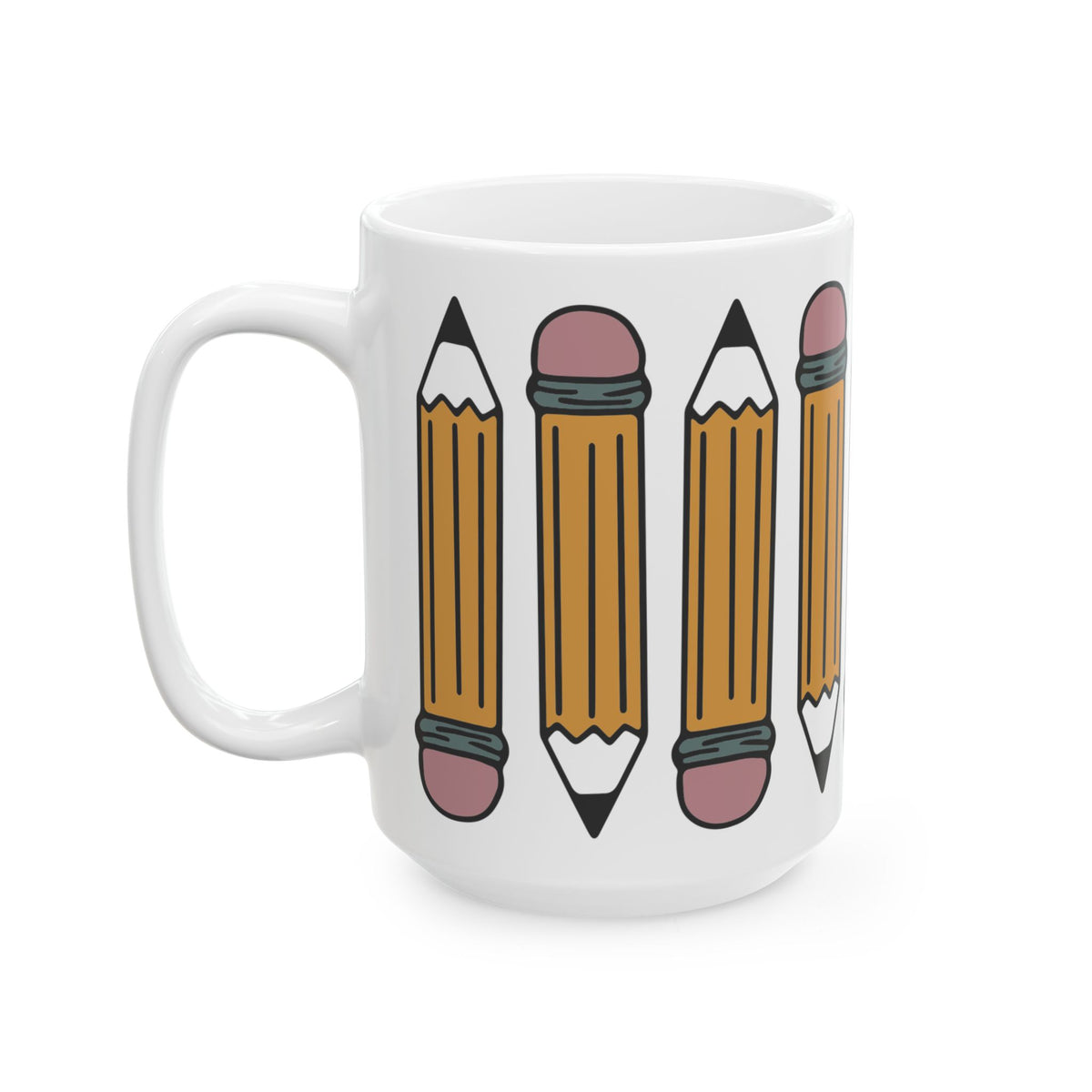 Pencil Pattern Ceramic Mug — Teacher & Student School Supplies Coffee Cup (11oz/15oz) Teacher Gift