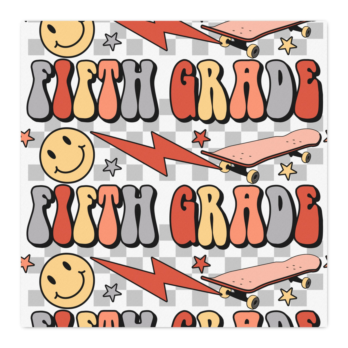 Retro 'Fifth Grade' Cotton Twill Fabric by the Yard – Smile, Lightning & Stars Pattern for Back-to-School Crafts