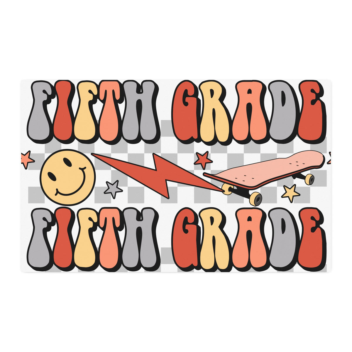Retro 'Fifth Grade' Cotton Twill Fabric by the Yard – Smile, Lightning & Stars Pattern for Back-to-School Crafts