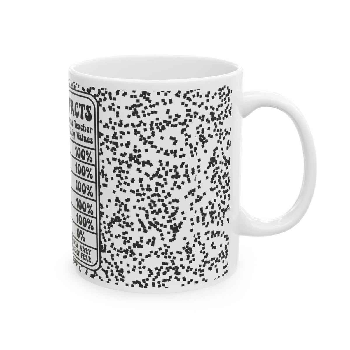 Teacher Facts Ceramic Mug – Funny ‘Teacher Facts’ Nutrition Label Gift (11oz & 15oz) Teacher Gift