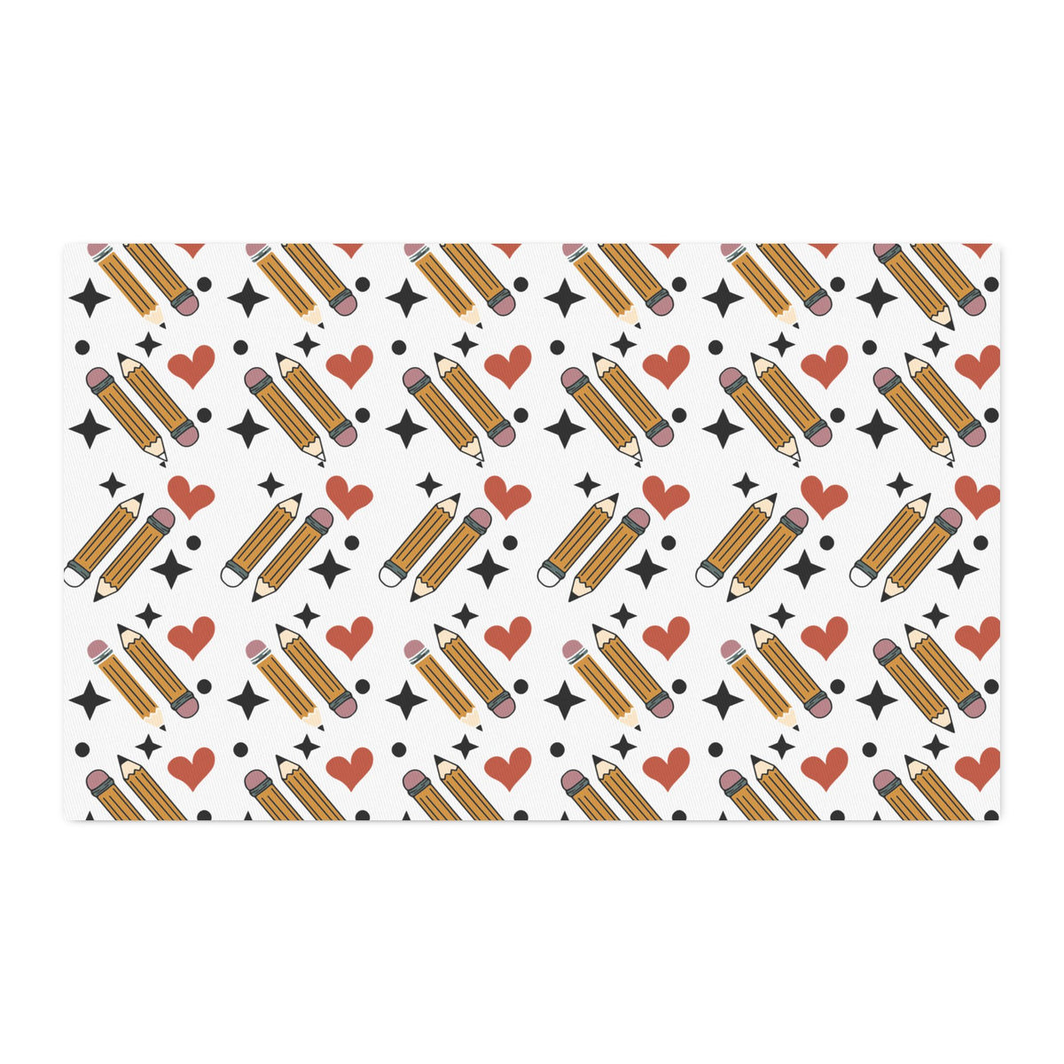 Cotton Twill Fabric by the Yard – School Supplies Pencil & Heart Print Teacher Gift