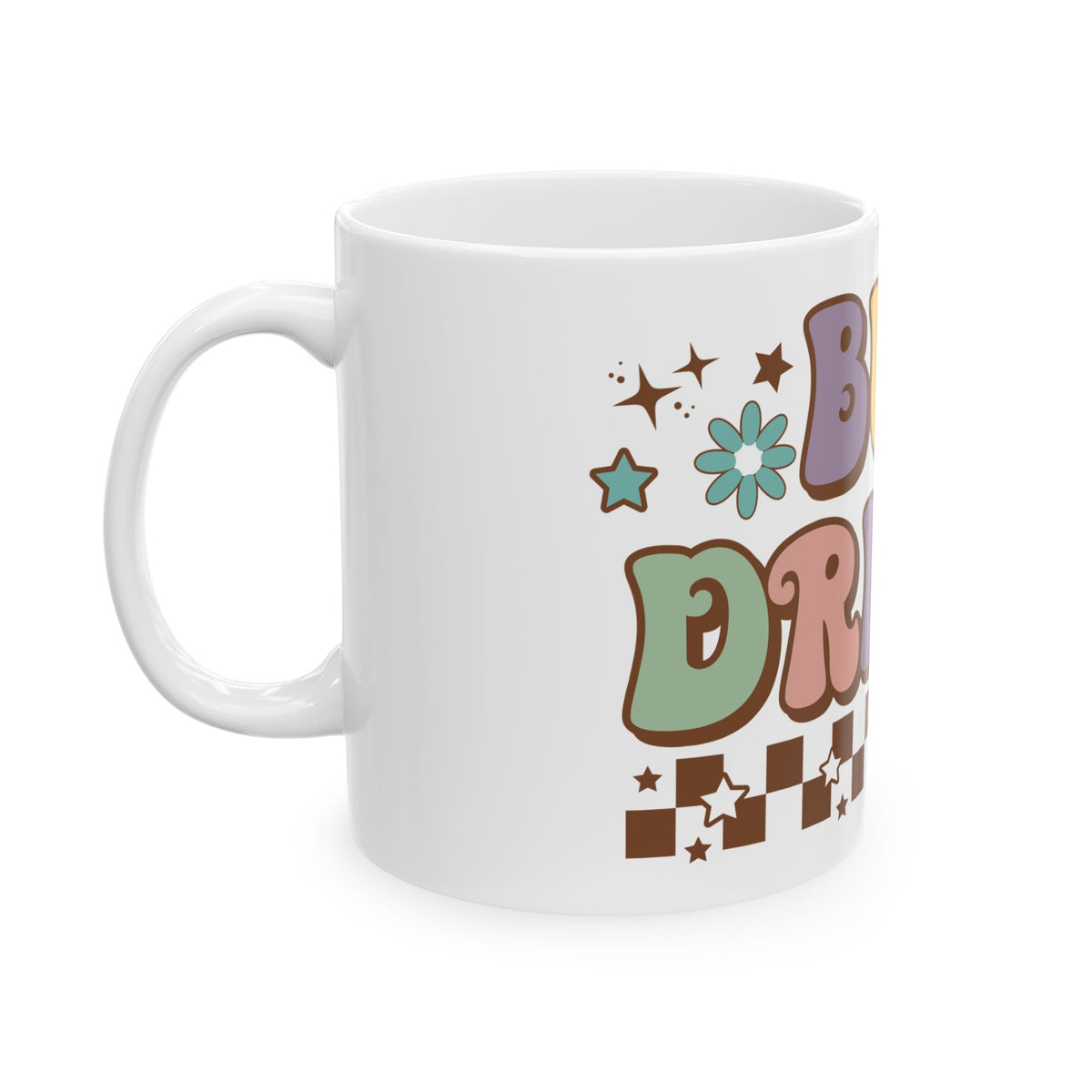 Bus Driver Mug — Retro 70s Floral Checkerboard Coffee Cup (11oz & 15oz) Bus Driver Gift
