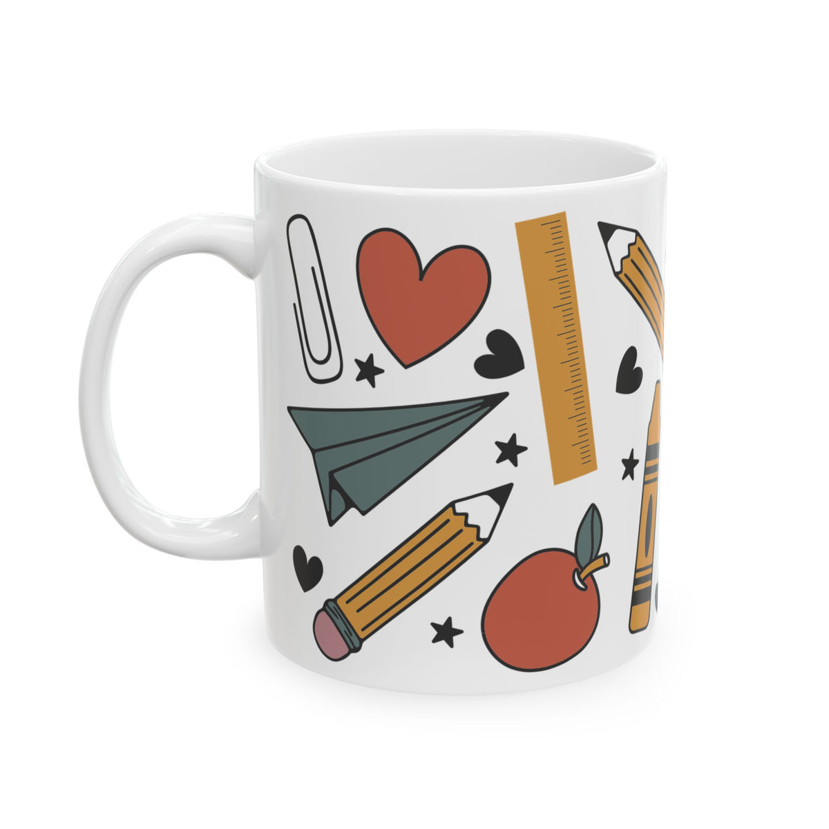 Teacher Appreciation Ceramic Mug — School Supplies Pattern (11oz, 15oz) Teacher Gift