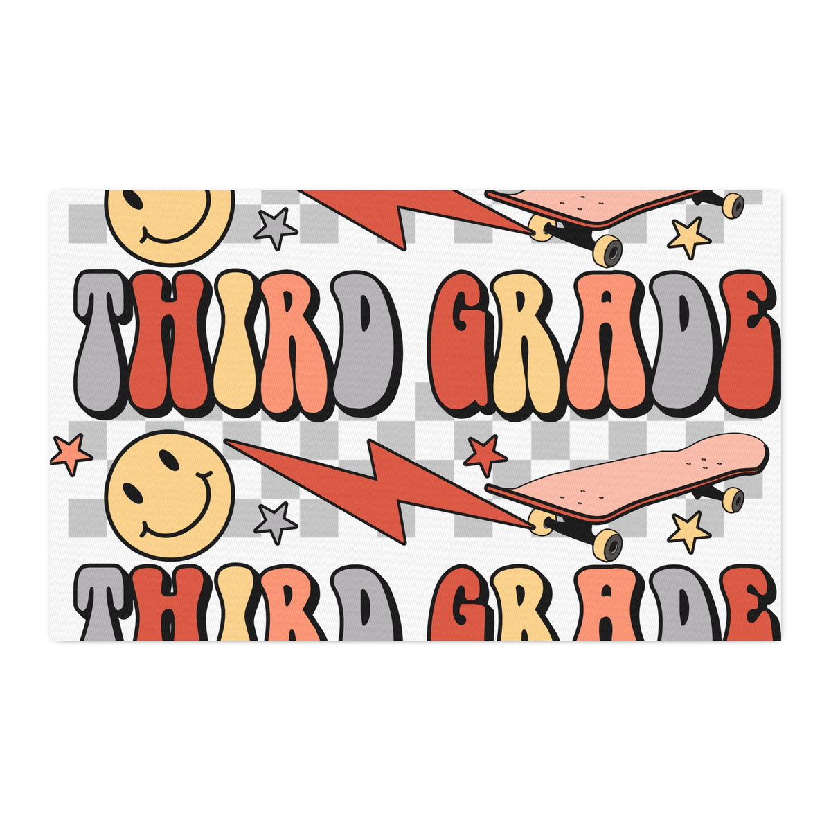 Third Grade Cotton Twill Fabric by the Yard — Retro Smiley Skate Pattern
