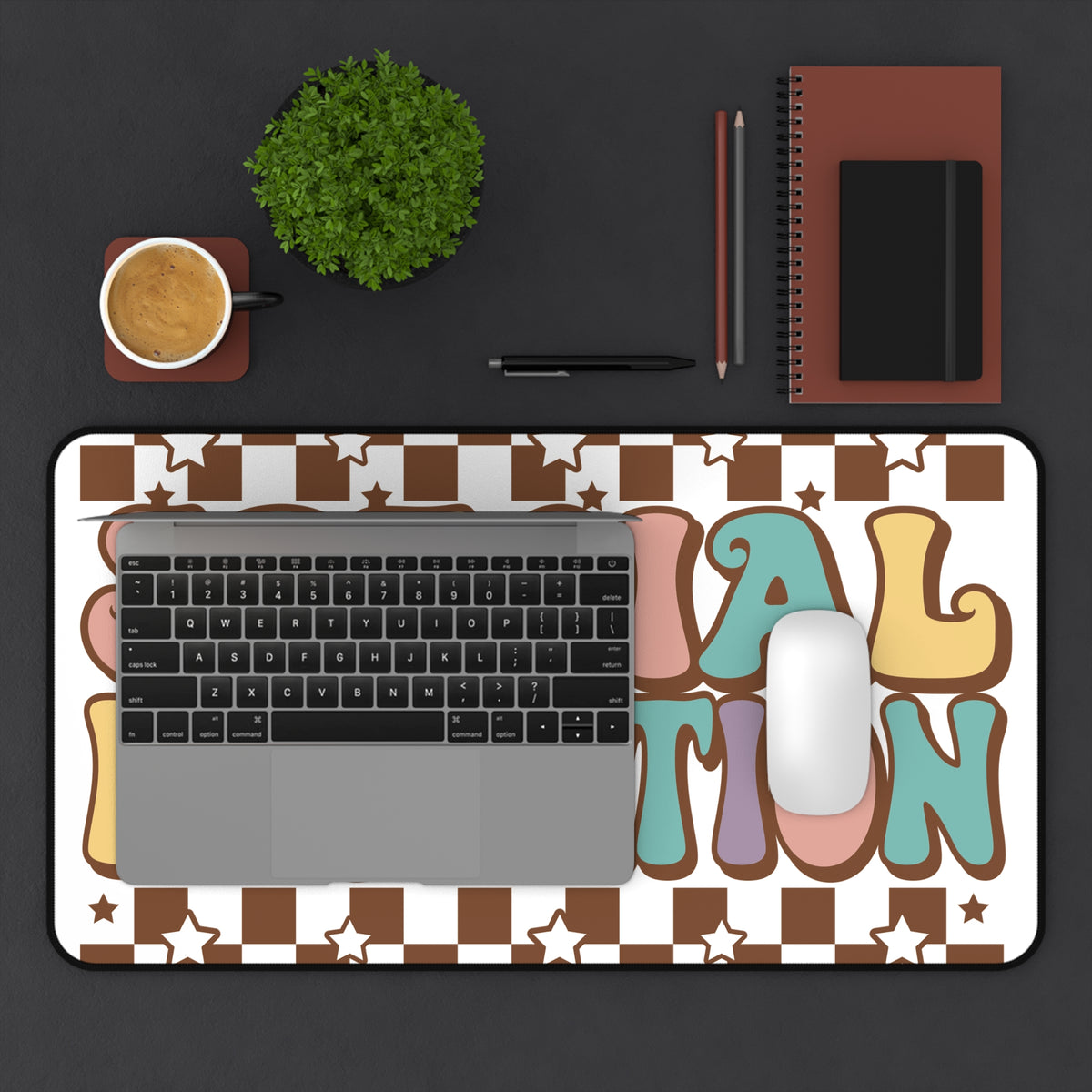 Special Education Desk Mat — Retro Bubble Letter Desk Pad for Teachers & Classrooms Teacher Gift