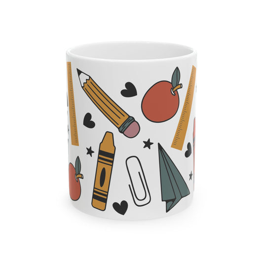 Teacher Appreciation Ceramic Mug — School Supplies Pattern (11oz, 15oz) Teacher Gift