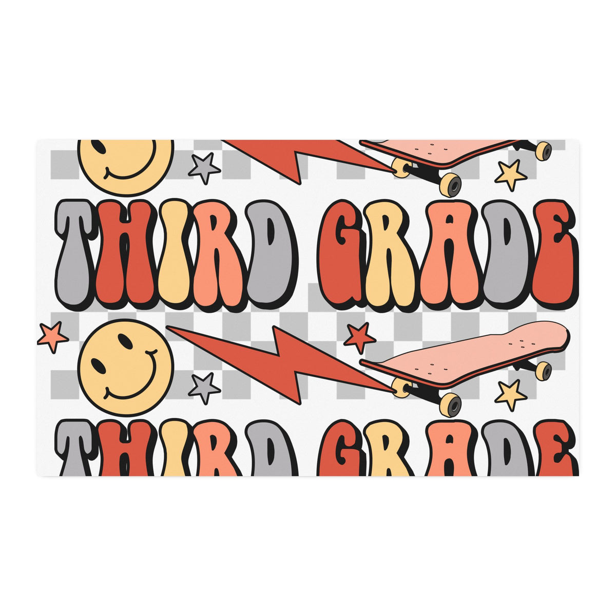 Third Grade Cotton Twill Fabric by the Yard — Retro Smiley Skate Pattern