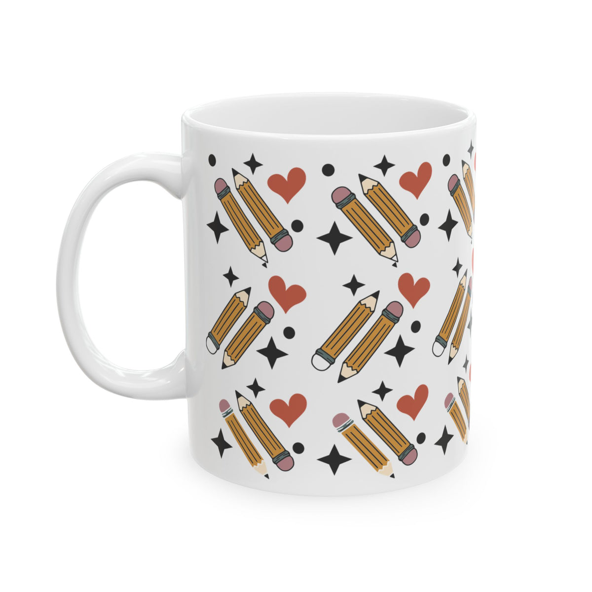 Teacher Pencil Hearts Ceramic Mug — Cute School Teacher Coffee Cup (11oz & 15oz) Teacher Gift
