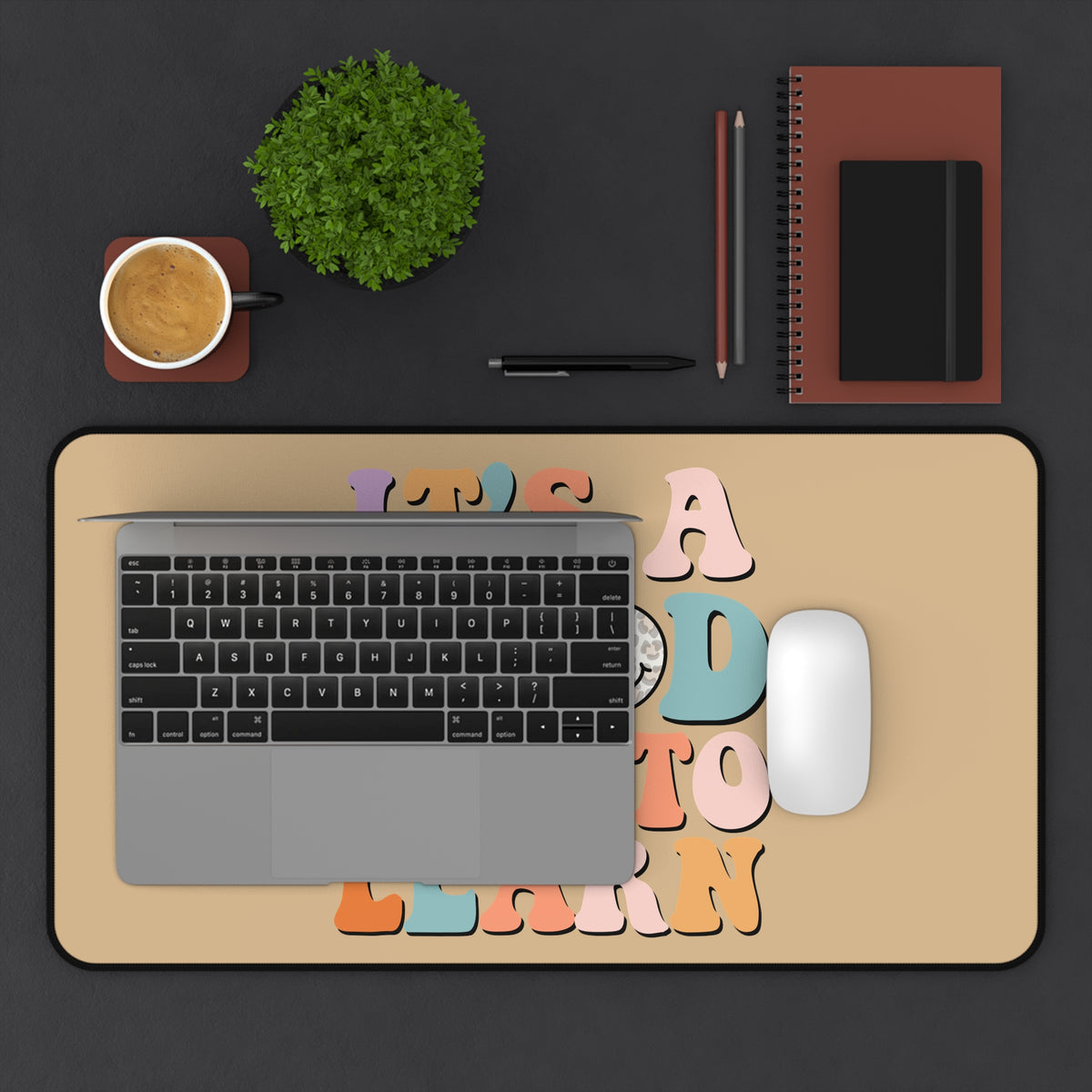Desk Mat — "It's a Good Day to Learn" Retro Rainbow Study Mouse Pad Teacher Gift