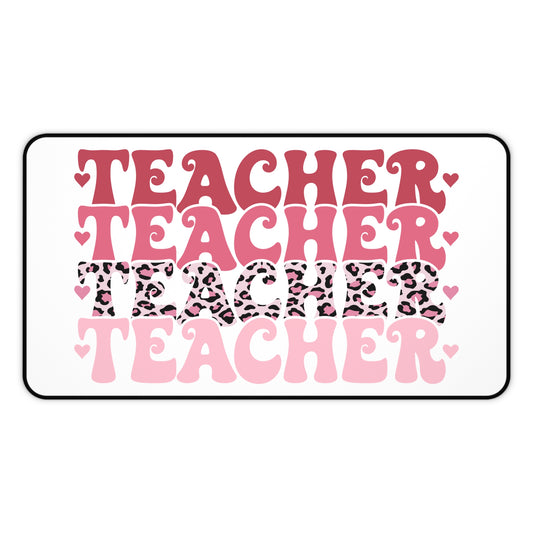Teacher Desk Mat — Pink Leopard 'TEACHER' Patterned Office Mouse Pad Teacher Gift