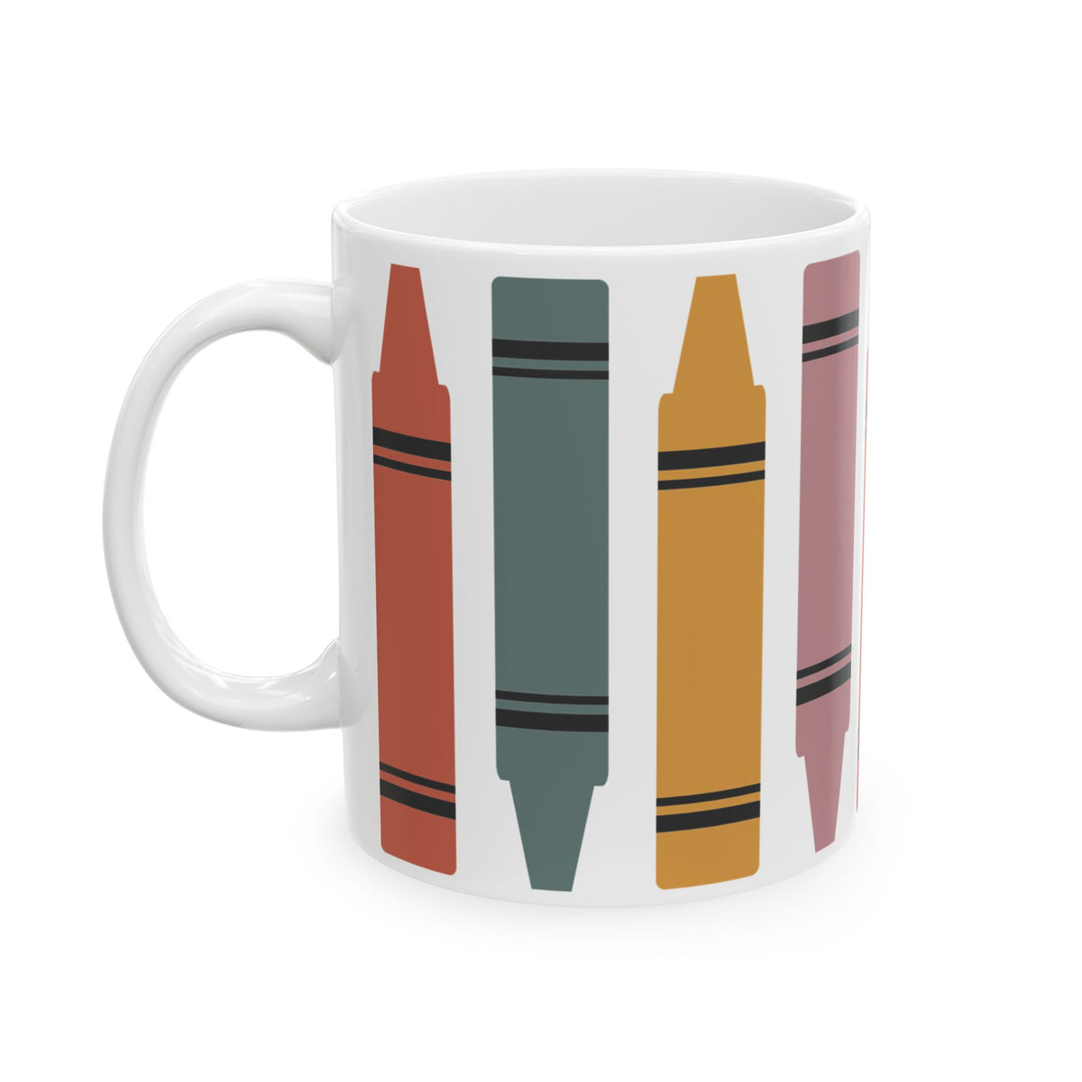 Crayon Stripe Ceramic Mug – Colorful Kid & Teacher Coffee Cup (11oz/15oz) Teacher Gift