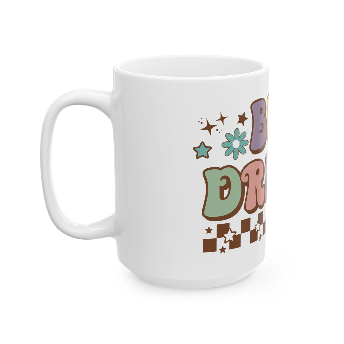 Bus Driver Mug — Retro 70s Floral Checkerboard Coffee Cup (11oz & 15oz) Bus Driver Gift