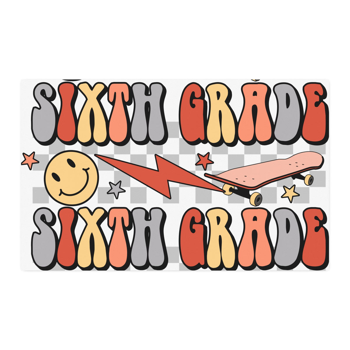 Sixth Grade Cotton Twill Fabric by the Yard — Retro Smiley Lightning School Print