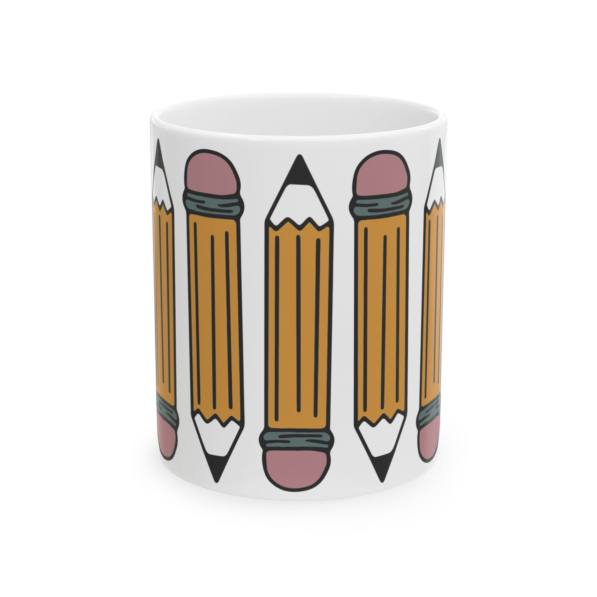 Pencil Pattern Ceramic Mug — Teacher & Student School Supplies Coffee Cup (11oz/15oz) Teacher Gift