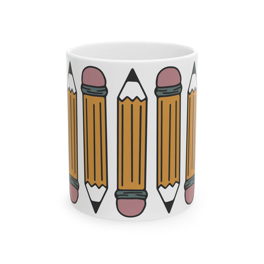 Pencil Pattern Ceramic Mug — Teacher & Student School Supplies Coffee Cup (11oz/15oz) Teacher Gift