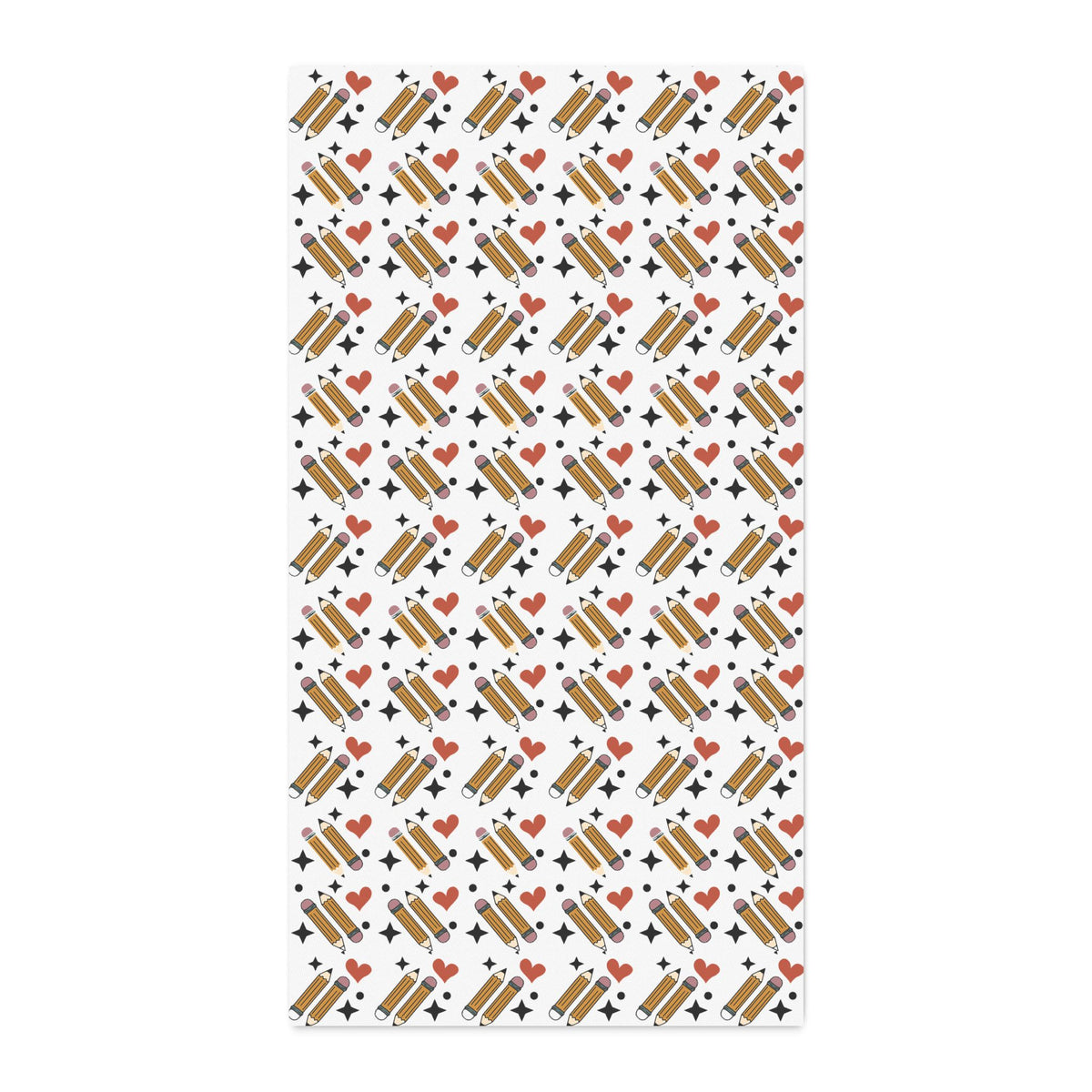 Cotton Twill Fabric by the Yard – School Supplies Pencil & Heart Print Teacher Gift