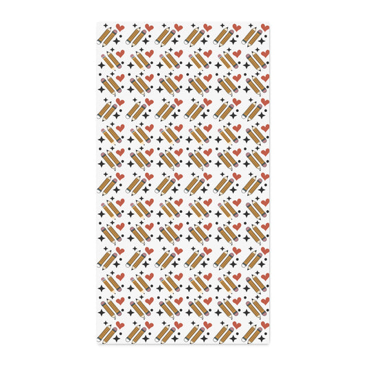 Cotton Twill Fabric by the Yard – School Supplies Pencil & Heart Print Teacher Gift