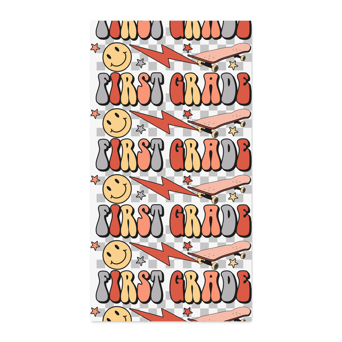First Grade Cotton Twill Fabric by the Yard – Retro Smiley School Print