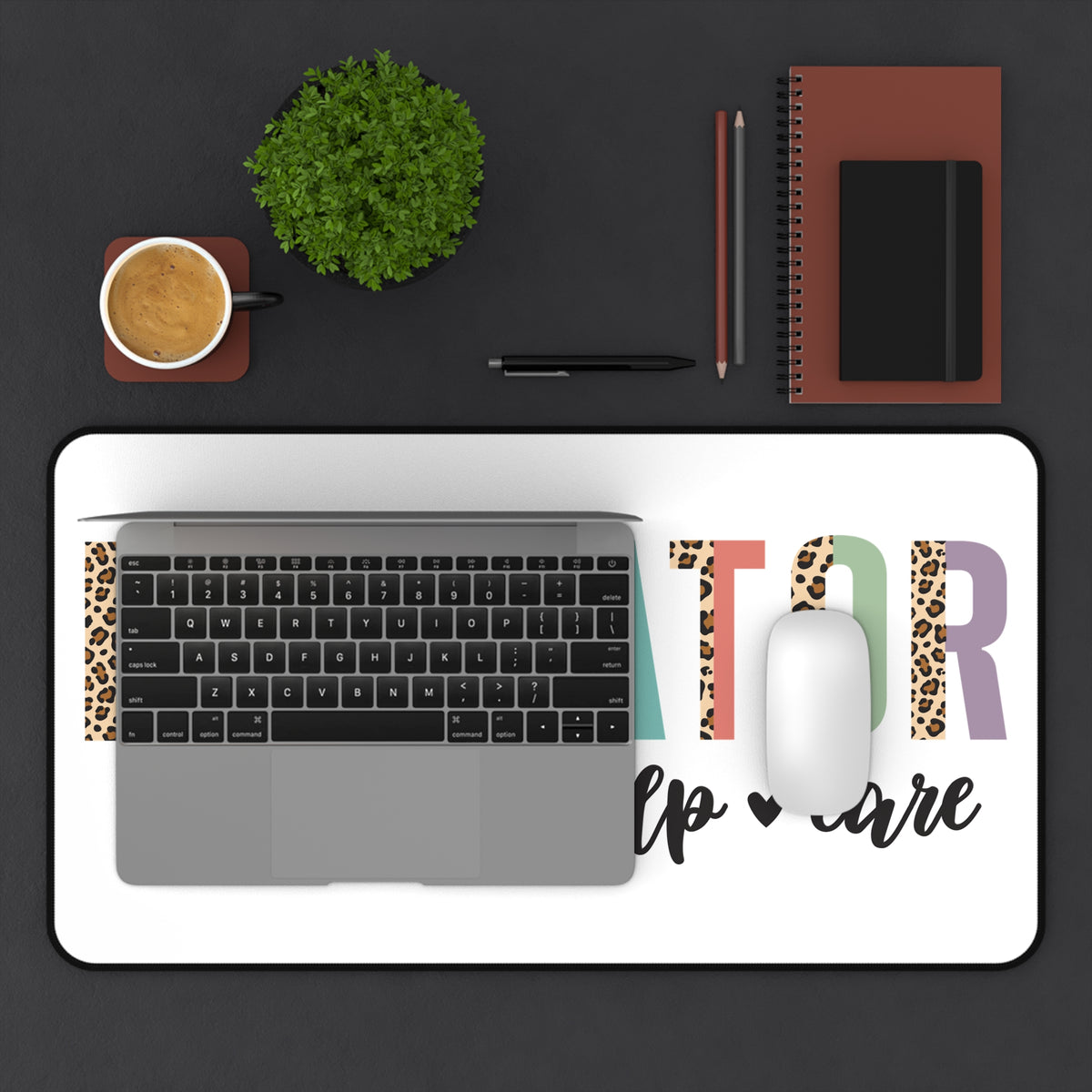 Educator Desk Mat — Leopard Accent "support  help  care" Mouse Pad Teacher Gift